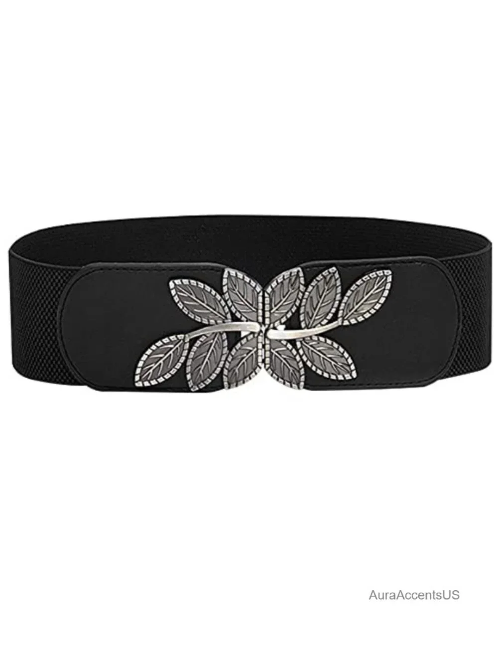 Stretchy Waist Belt with Gold/Silver Leaf Buckle